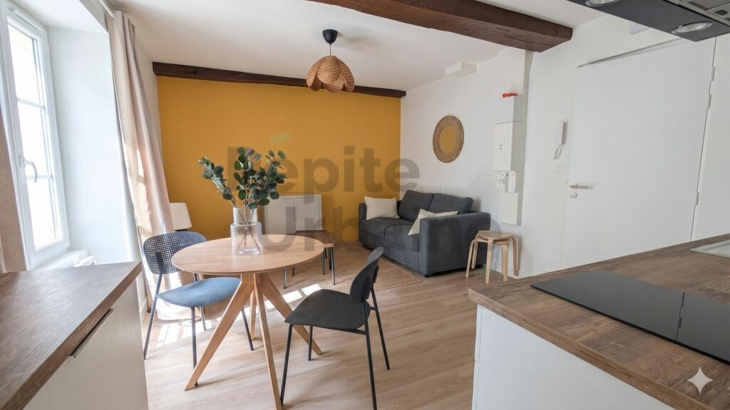 A LOUER dans un petit immeuble au calme charmant T2 entièrement meublé et refait à neuf